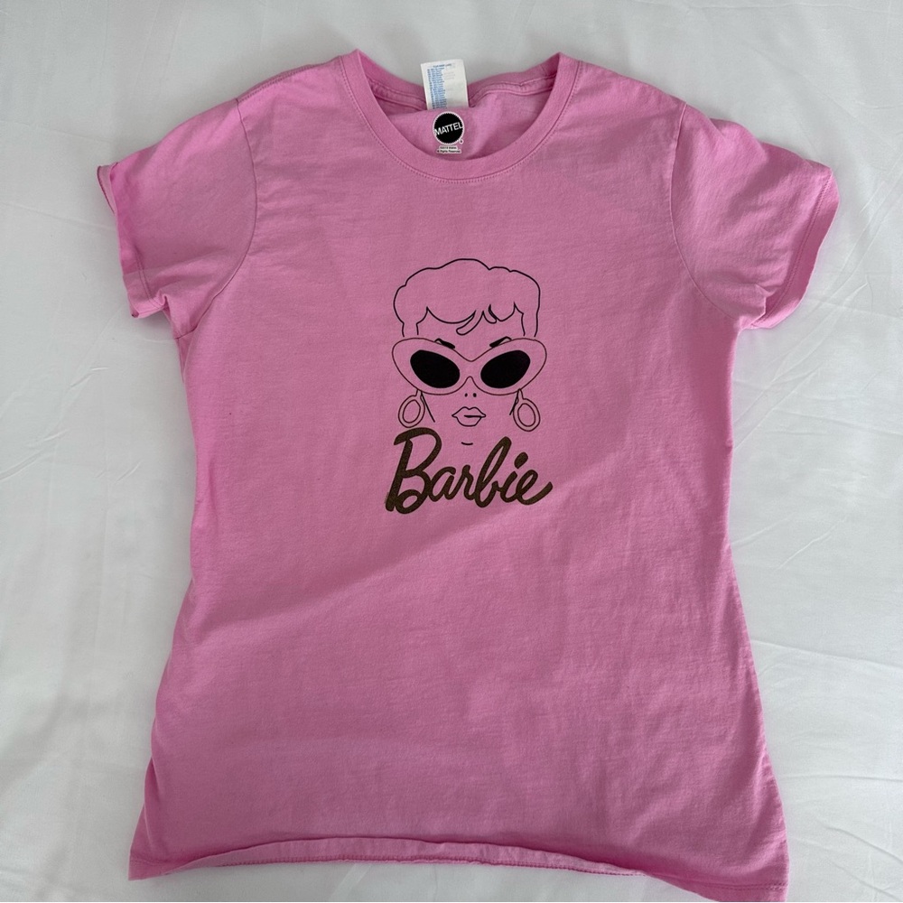 Mattel Barbie Short Sleeve Pink Baby Tee Shirt Retro Sunglasses Women's Small